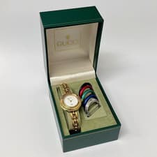 GUCCI Change Bezel 11/12 1200L Gold Plated Watch Women Quartz 25mm 6 Bezels Box