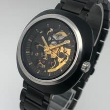 Vintage 1970s Citizen Automatic Skeleton 25J Rare Black Case Japan #2544