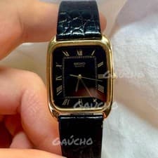 SEIKO Rectangular Tank Vintage Watch Timepiece Black Enamel Dial Classic