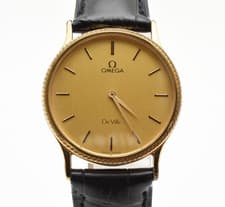 [Exc+5] Vintage OMEGA De Ville Cal.1365 Quartz Gold Dial Round Mens Watch JAPAN