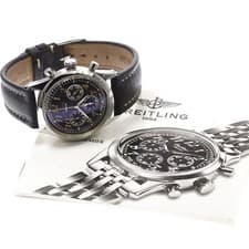 BREITLING NAVITIMER PREMIER A40035 37mm SS Black Dial Leather Strap #C415