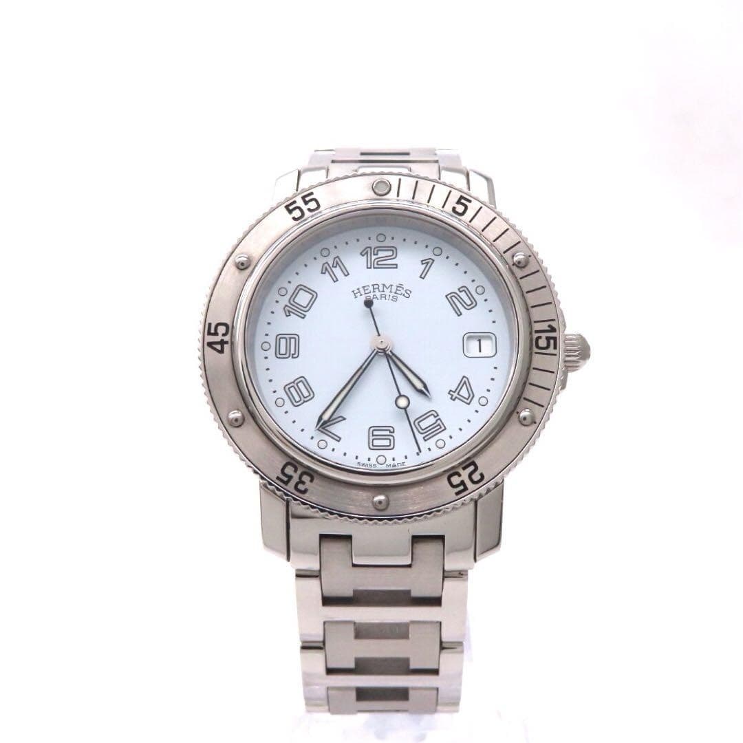 HERMES CL7.710 Clipper Diver Men's Quartz Watch White Dial Rotating Bezel Date