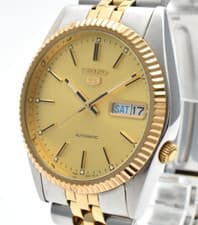 SEIKO5 7S26-0500 Vintage Automatic Men's Watch Gold Dial Date 36mm