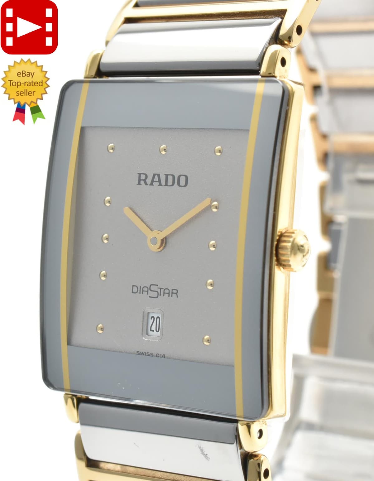 🎦[Near MINT] RADO DIASTAR 160.0281.3N Silver Ceramic Date Qz Unisex Watch JAPAN
