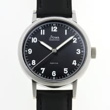 STOWA PARTITIO Manual Japan Limited Edition SS Black Dial Leather Men's Watch