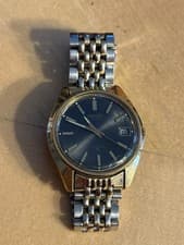 Seiko Automatic 17 Jewels Date Men's Wristwatch Black Dial two tone  7005-8026