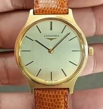 Vintage 1970s Longines Swiss Made Manual Wind Watch Cal.847 Gold Dial 33 mm.