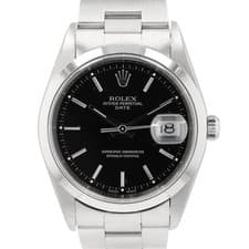 Rolex Date 15200 34mm Black Index Dial Steel Automatic Watch w/ Box & Paper