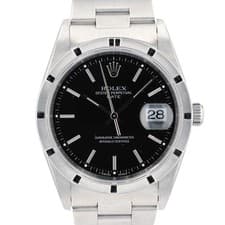 Rolex Oyster Perpetual Date 15210 34mm Black Index Dial Steel Automatic Watch