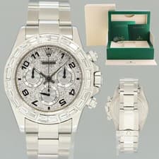 Rolex Daytona 116520 Pave Diamond Baguette Steel Chrono 40mm Watch Box
