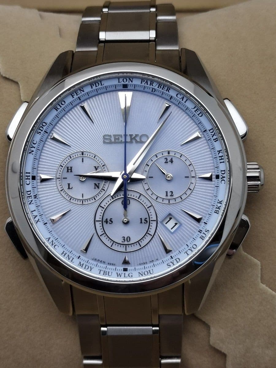 SEIKO Brightz 8B92-0AN0 Solar Radio Chronograph White Titanium Men's Watch