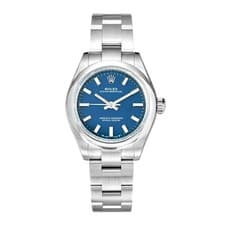 Rolex Oyster Perpetual 28 Watch 28MM Blue Index Hour Markers Dial Stainless S...