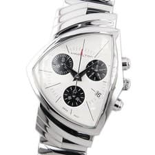 HAMILTON Ventura Chrono Quartz H24432151 Mens SS White Black Dial Flex Band
