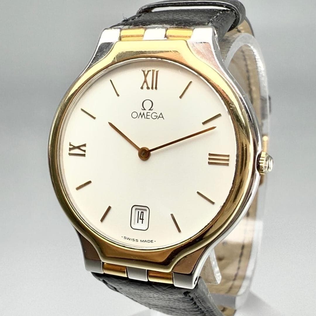 OMEGA De Ville Quartz 18K Bezel Date Watch 32mm Round Shape Men FROM JAPAN