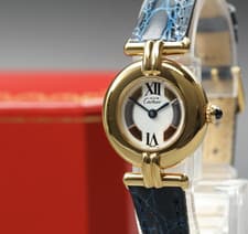 Vintage [Near MINT- Box] Cartier Must Colisee Vermeil 1902 Blue Women's Qz Watch