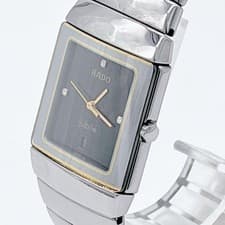 RADO Quartz Watch Jubilee 3P Diamond Square Ceramic Black Date Authentic