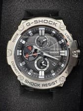 G-STEEL GST-B100 Tough Solar Shock Resistant Men's Silver Black Stainless G407