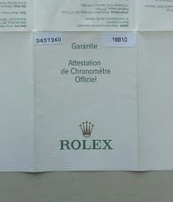 ROLEX Guarantee Warranty Booklet Paper Submariner 16610 16610LV "Green Ring"