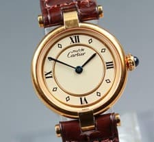 Cartier Must Vendome Vermeil 590004 24mm Roman Gold Qz Vintage Women's Watch
