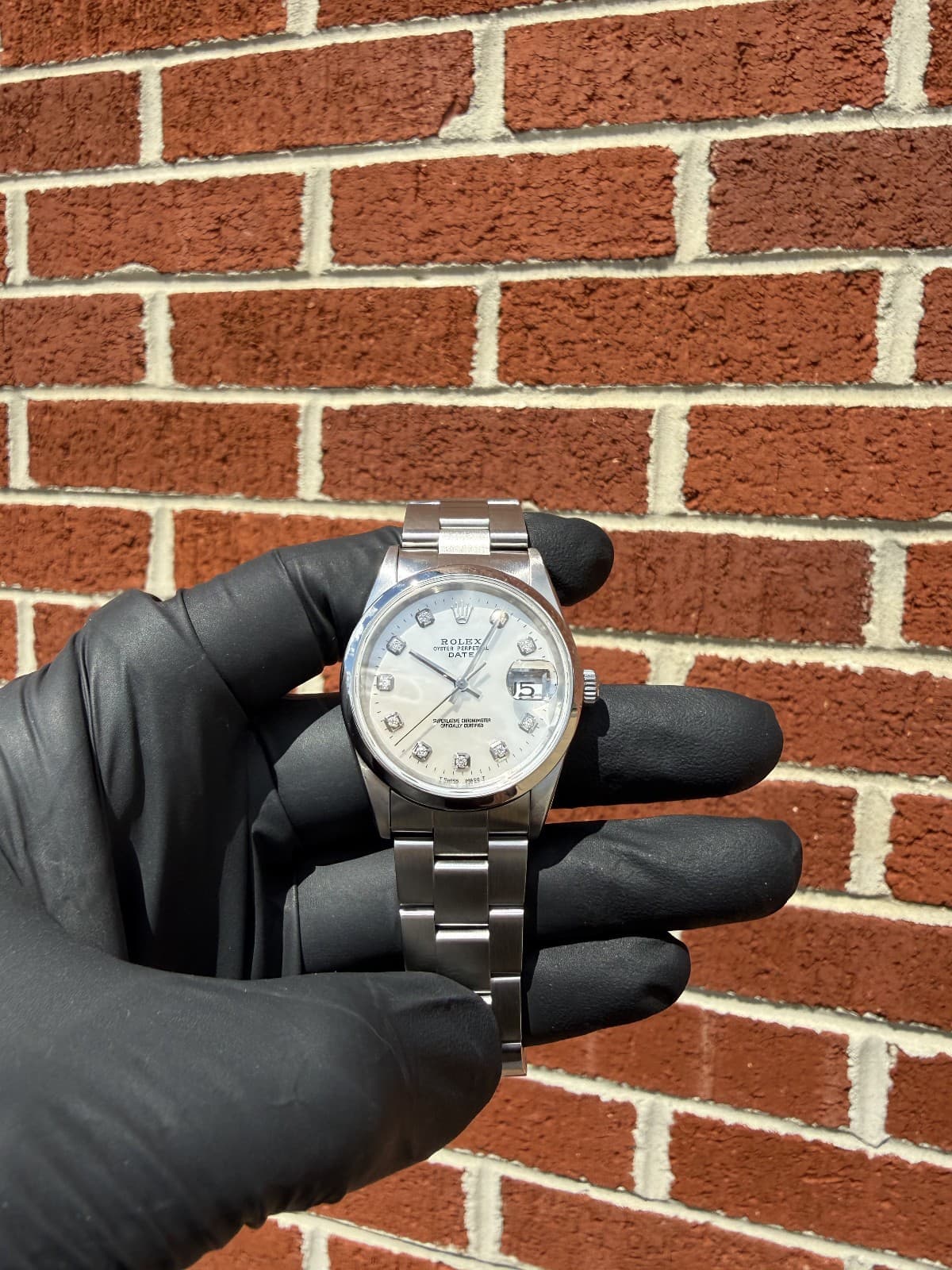 Rolex Date 15200 34mm Custom MOP Diamond Dial Stainless Steel W/ Box