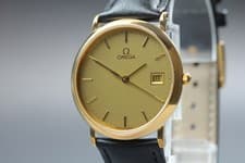 Vintage 1980s Omega De Ville Cal.1430 Gold Dial Date Men Quartz 32mm [Near Mint]