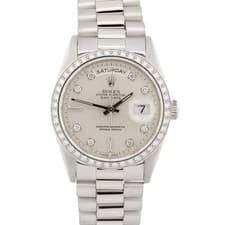 Rolex Day-Date President FACTORY SILVER DIAMOND 36mm 950 Platinum Watch 18346