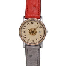 HERMES Serie Date Quartz Gold Ivory Dial Ostrich Leather Women's Watch