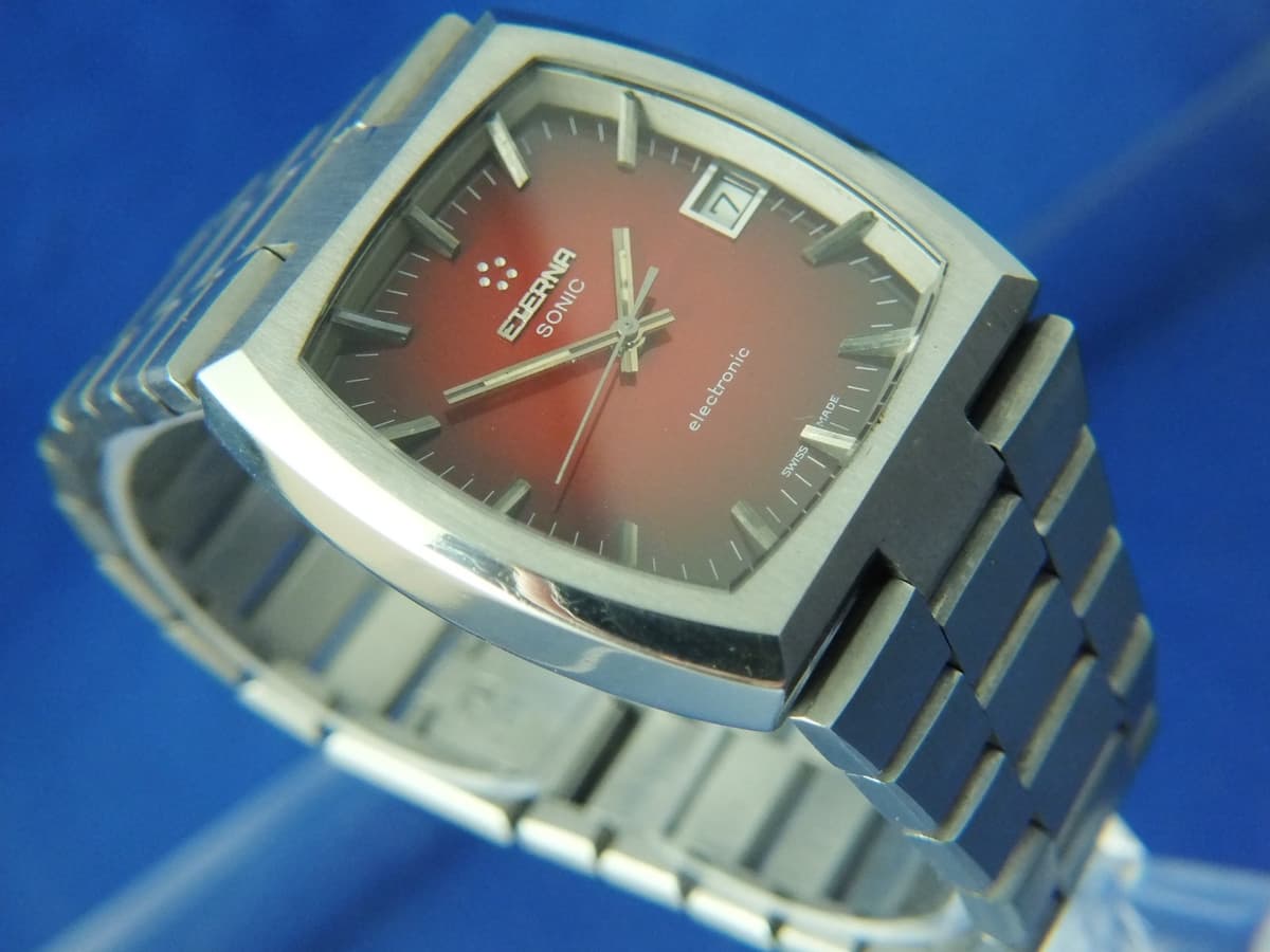 ETERNA SONIC Tuning Fork Electronic Watch Chatelain Steel Bracelet 1970s Vintage