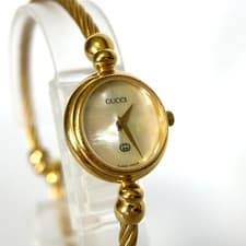 GUCCI 2700L Quartz Watch Wristwatch Shell Dial Gold Bangle Authentic Women's