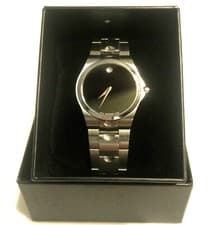 MOVADO LUNO WATCH Black Museum Dial Full Size 40mm Stainless Case Swiss w/ Boxes