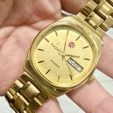 Vintage 1980’s RADO Voyager Day Date Automatic Men's 34mm GoldPlated Watch RUNS!