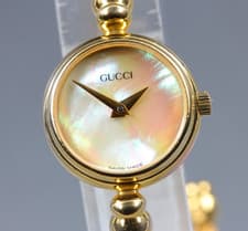 [Near MINT] Vintage Gucci 2700.2.L Shell Dial Gold Bangle Quartz Women's Watch