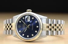 Rolex Datejust 16013 Factory Diamond Blue Dial 18K Gold & Steel Jubilee Watch