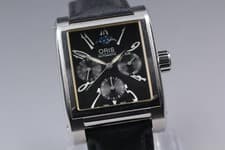 Oris Automatic Watch Black Leather Strap Date Complication Used Authentic