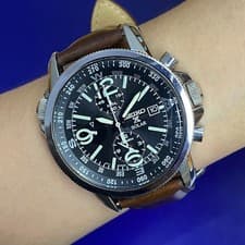 RARE Seiko Prospex SSC081 Land Solar Black DIal Leather Compass Inner Watch Men