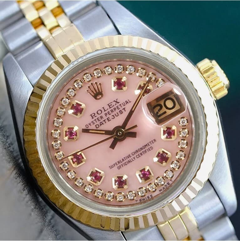 Rolex Datejust TwoTone Pink Mother of Pearl Diamond & Ruby Dial 14KY Steel Watch