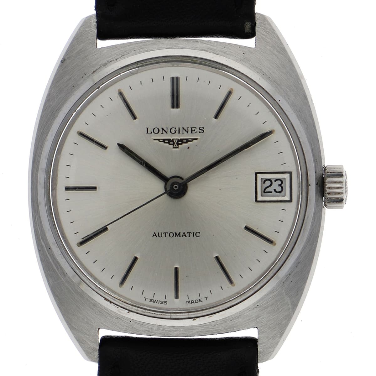 LONGINES Automatic Date Silver Dial Automatic Stainless Steel Leather Men’s