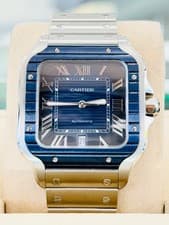 Cartier Santos De Cartier WSSA0048 Blue Dial Large Blue PVD Bezel Box Papers