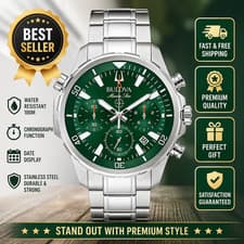 Men New Bulova Classic Green Marine Star Stainless Steel 96B396 Watch (43MM)....
