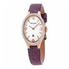 Bulova Diamonds Collection Women's Quartz Purple Leather Watch 98R198