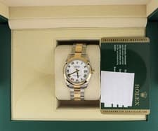 2014 Rolex Midsize Datejust 178243 White Roman Dial TT 18kt Oyster W Papers 31mm