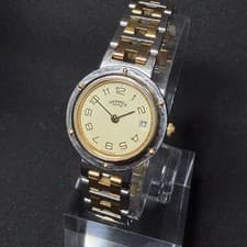 Auth HERMES Clipper Two Tone H Bracelet Wristwatch - New Battery Replaced