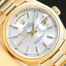 ROLEX MENS DAYDATE 18238 SILVER DIAL 18K YELLOW GOLD PRESIDENT DOUBLE QS WATCH