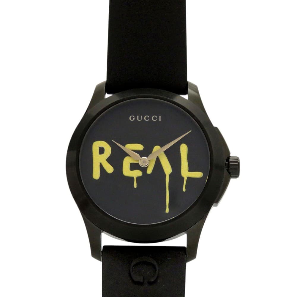 AUTHENTIC GUCCI 126.4 YA1264017 G Timeless Ghost Black rubber Quartz Wristwatch