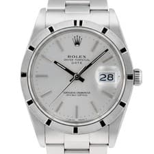 Rolex Oyster Perpetual Date 15010 34mm Silver Index Dial Steel Automatic Watch