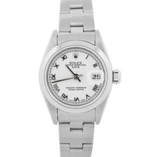 2004 PAPERS Ladies Rolex Oyster Perpetual Date 26mm WHITE ROMAN Steel 79160 BOX