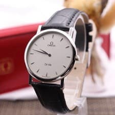 OMEGA De Ville Black Leather Watch Working Used from Japan