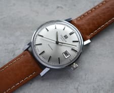 1974 Vintage Tissot Seastar Mechanical Silver Dial Date Leather Watch Rare