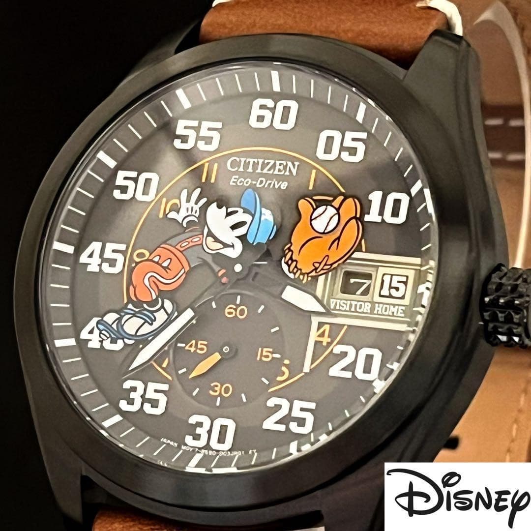 CITIZEN x Disney baseball Mickey watch, Eco-Drive, bold 43mm sporty design.