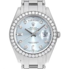 ROLEX Day-Date Pearlmaster with diamond bezel, 8 diamonds, and 2 baguette di...